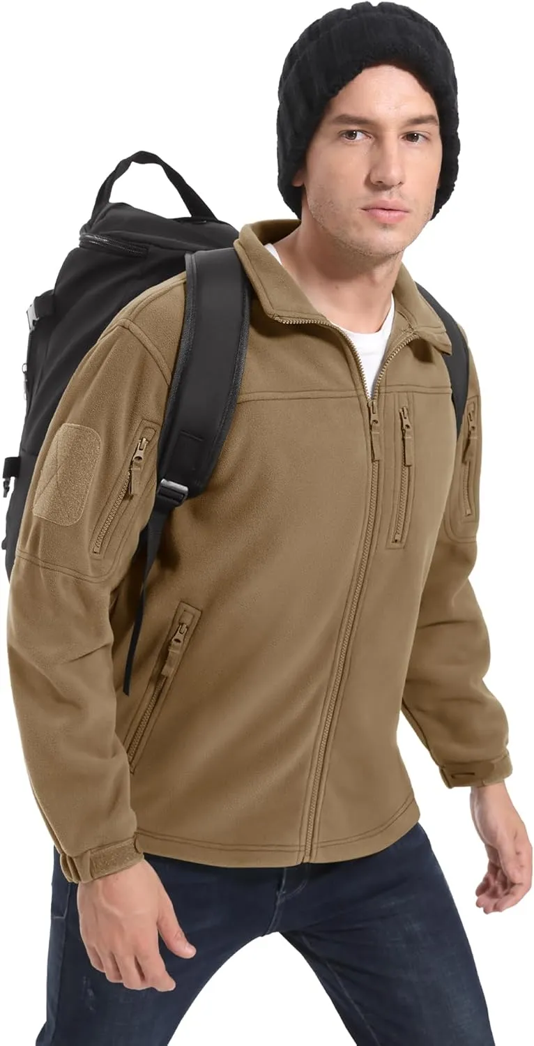 CRYSULLY Men's Fleece Jacket Tactical Full-Zip Winter Coat Jackets Multi Pockets