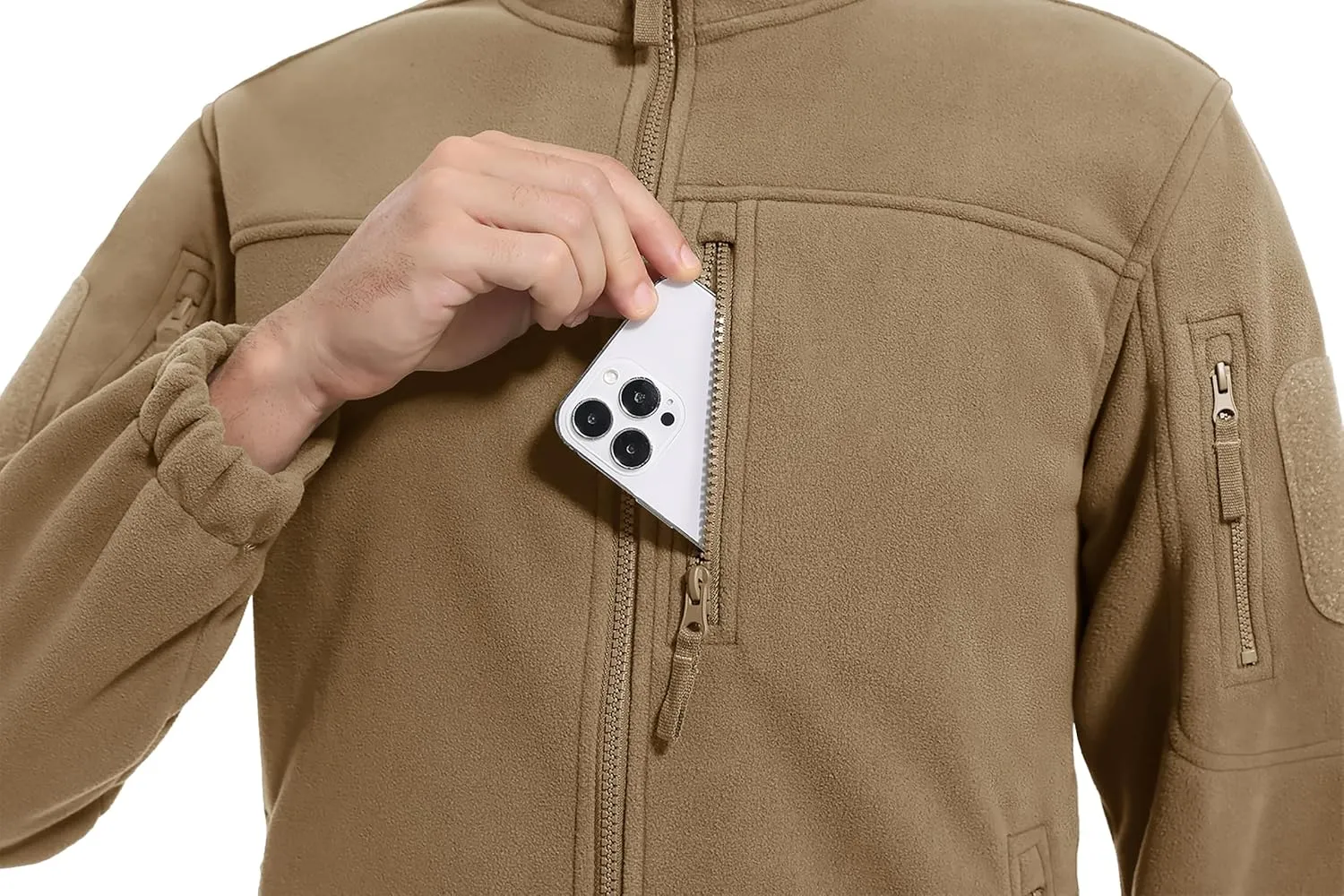 CRYSULLY Men's Fleece Jacket Tactical Full-Zip Winter Coat Jackets Multi Pockets