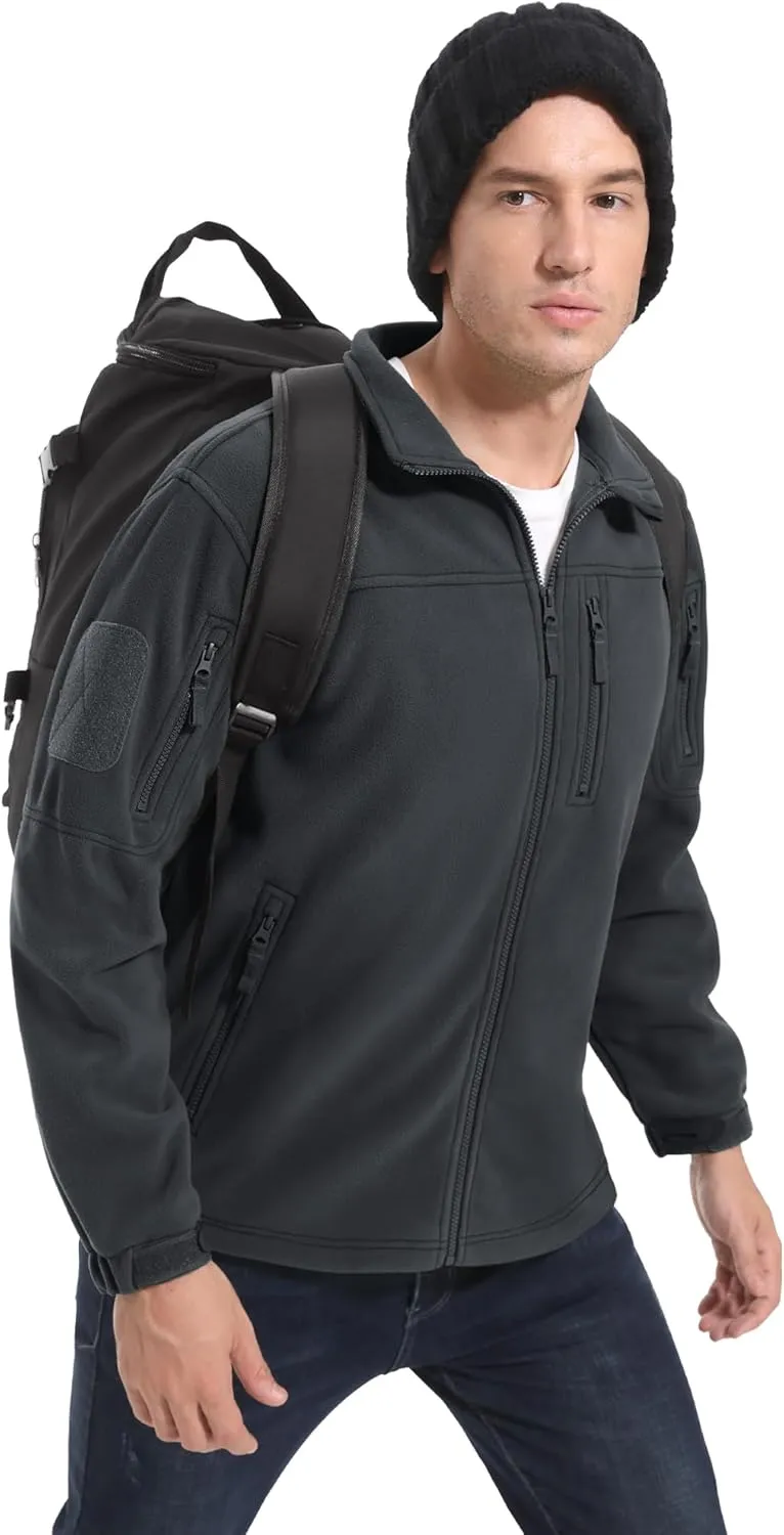 CRYSULLY Men's Fleece Jacket Tactical Full-Zip Winter Coat Jackets Multi Pockets