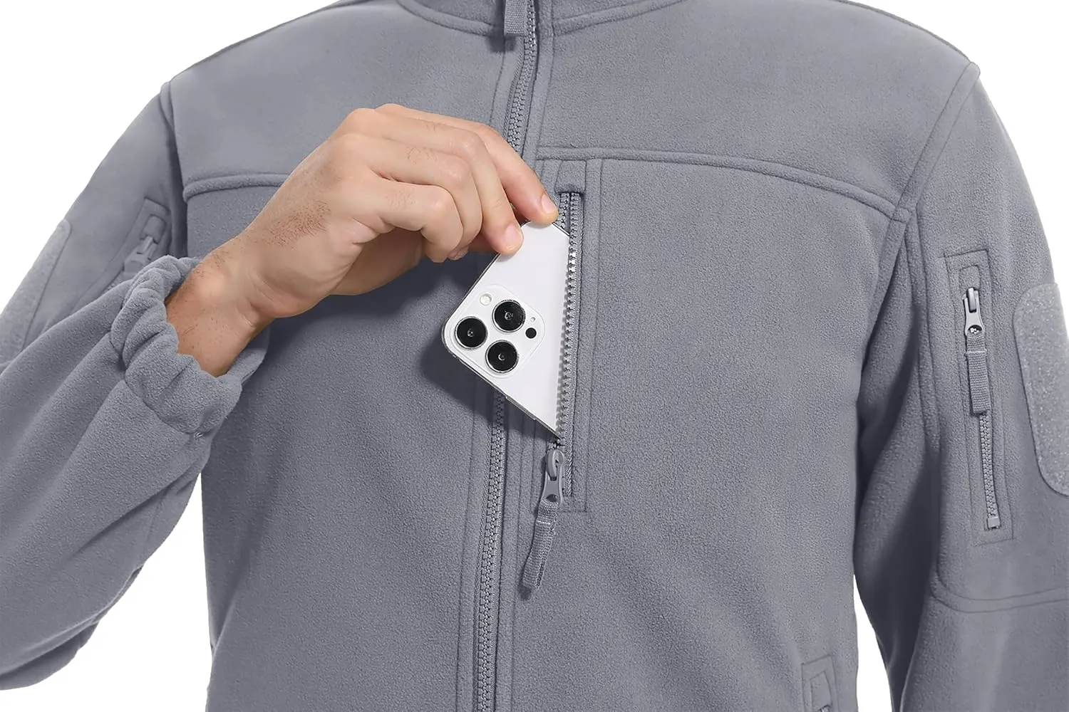CRYSULLY Men's Fleece Jacket Tactical Full-Zip Winter Coat Jackets Multi Pockets