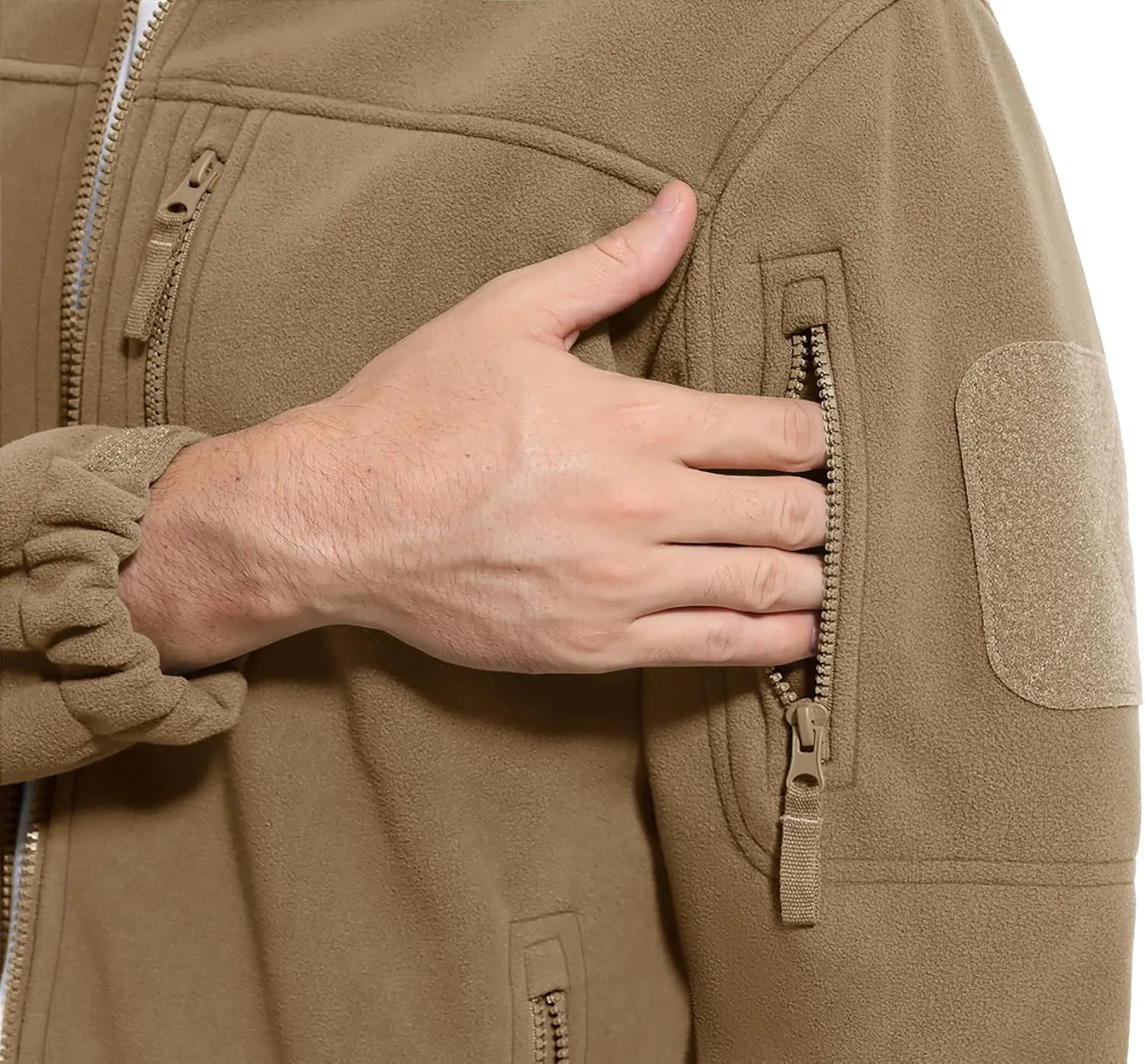 CRYSULLY Men's Fleece Jacket Tactical Full-Zip Winter Coat Jackets Multi Pockets
