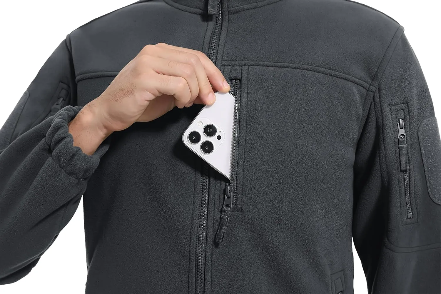 CRYSULLY Men's Fleece Jacket Tactical Full-Zip Winter Coat Jackets Multi Pockets