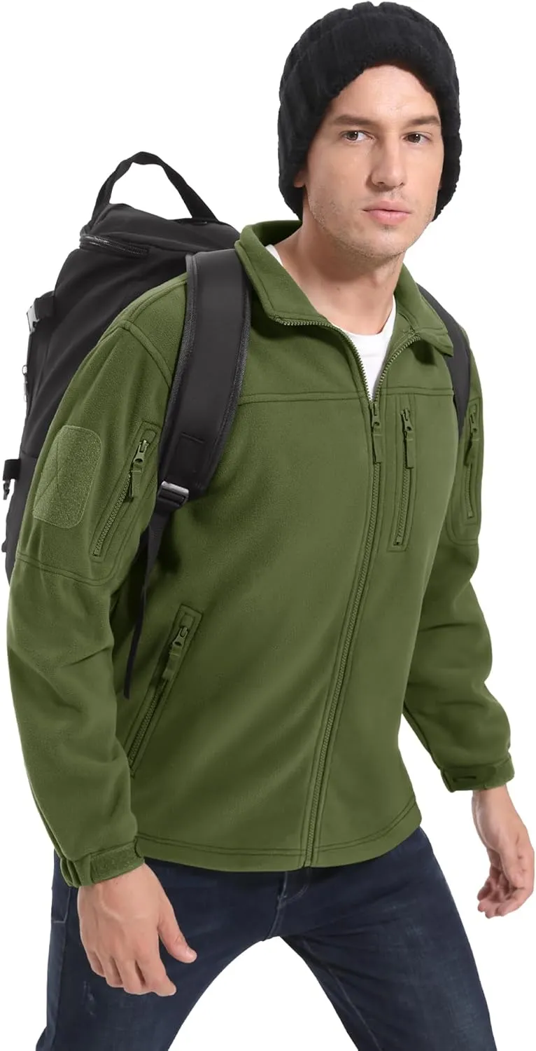 CRYSULLY Men's Fleece Jacket Tactical Full-Zip Winter Coat Jackets Multi Pockets