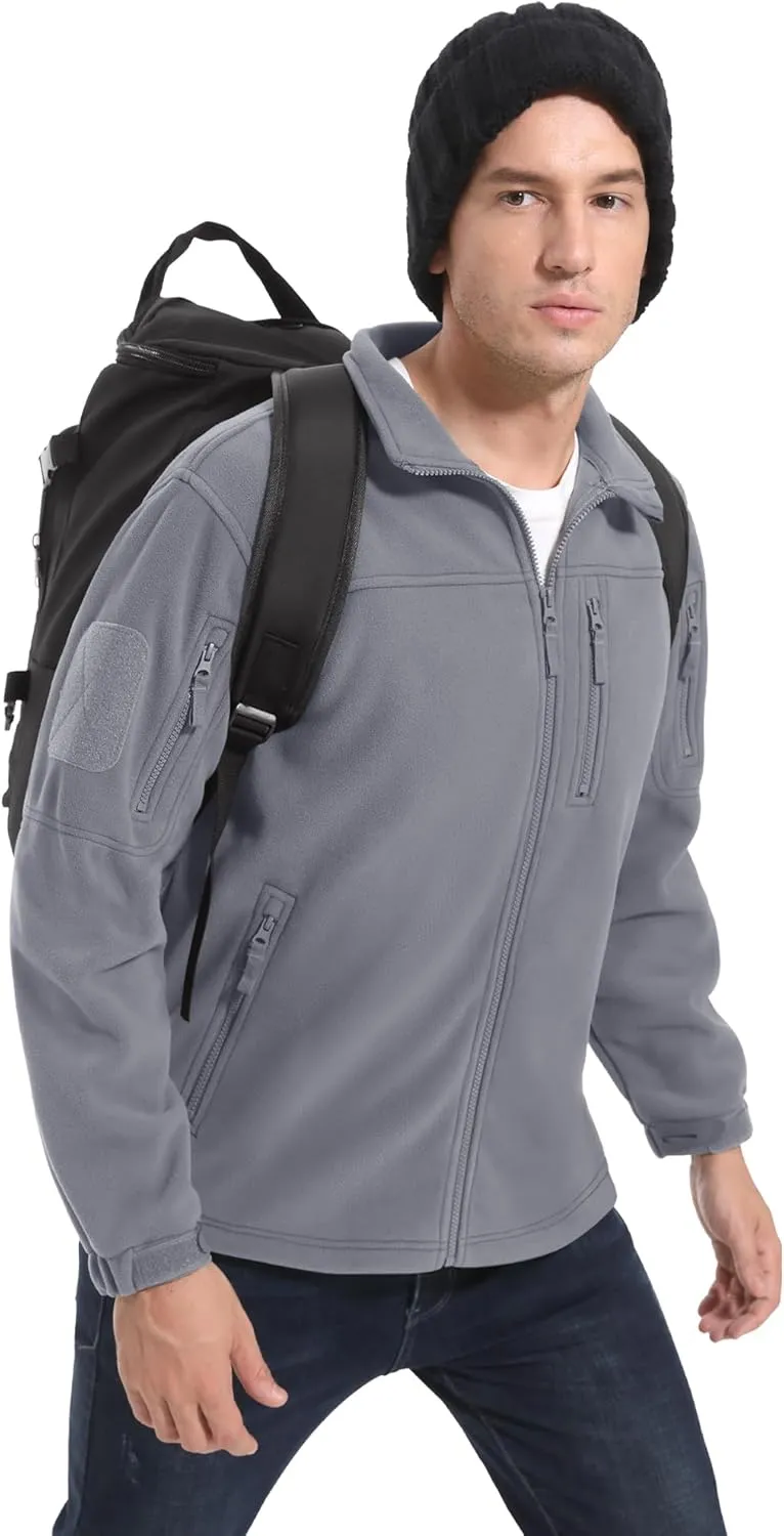 CRYSULLY Men's Fleece Jacket Tactical Full-Zip Winter Coat Jackets Multi Pockets