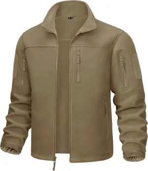 CRYSULLY Men's Fleece Jacket Tactical Full-Zip Winter Coat Jackets Multi Pockets