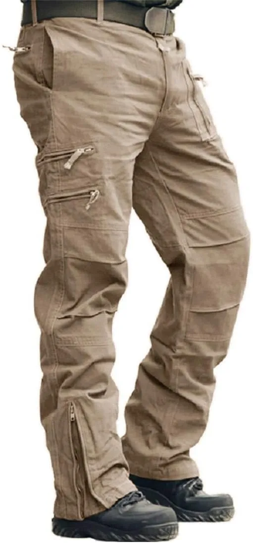 CRYSULLY Men's Tactical Pants Military Work Pants for Men Ripstop 9 Pockets Construction Trousers (No Belt)