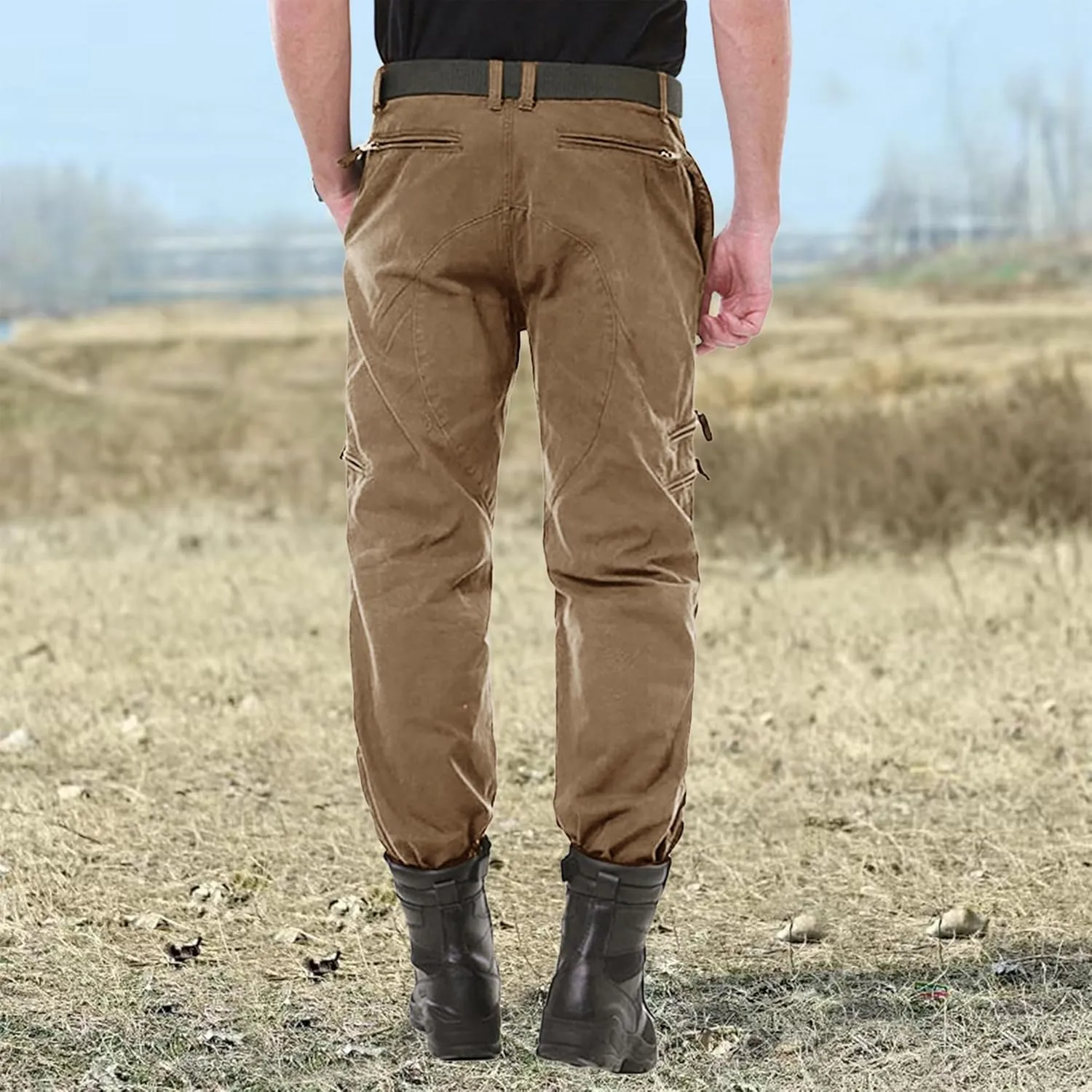 CRYSULLY Men's Tactical Pants Military Work Pants for Men Ripstop 9 Pockets Construction Trousers (No Belt)