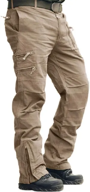 CRYSULLY Men's Tactical Pants Military Work Pants for Men Ripstop 9 Pockets Construction Trousers (No Belt)