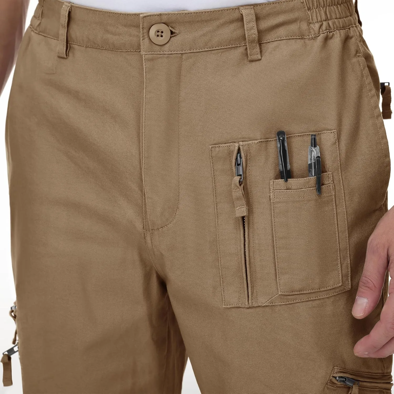 CRYSULLY Men's Tactical Pants Military Work Pants for Men Ripstop 9 Pockets Construction Trousers (No Belt)