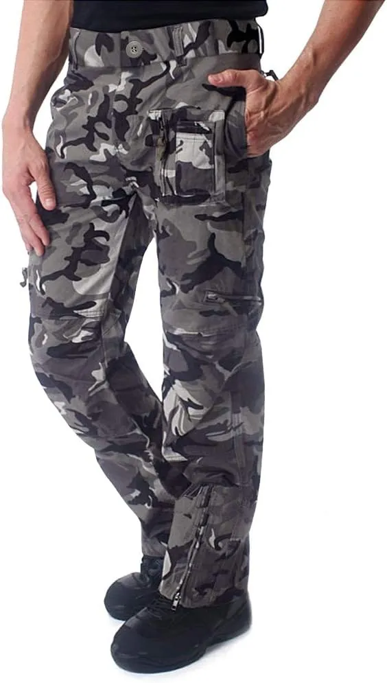 CRYSULLY Men's Tactical Pants Military Work Pants for Men Ripstop 9 Pockets Construction Trousers (No Belt)