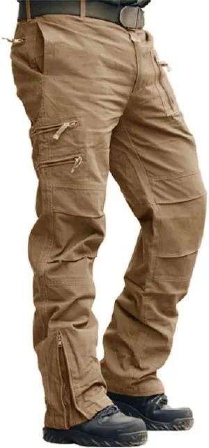 CRYSULLY Men's Tactical Pants Military Work Pants for Men Ripstop 9 Pockets Construction Trousers (No Belt)