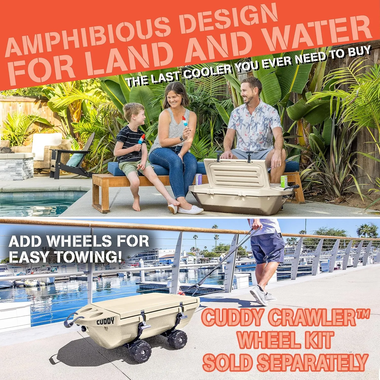 CUDDY Floating Cooler and Dry Storage Vessel for Land & Water – 40QT– Great for River, Beach, Kayak, Pool, & Lake - Multiple Color Options