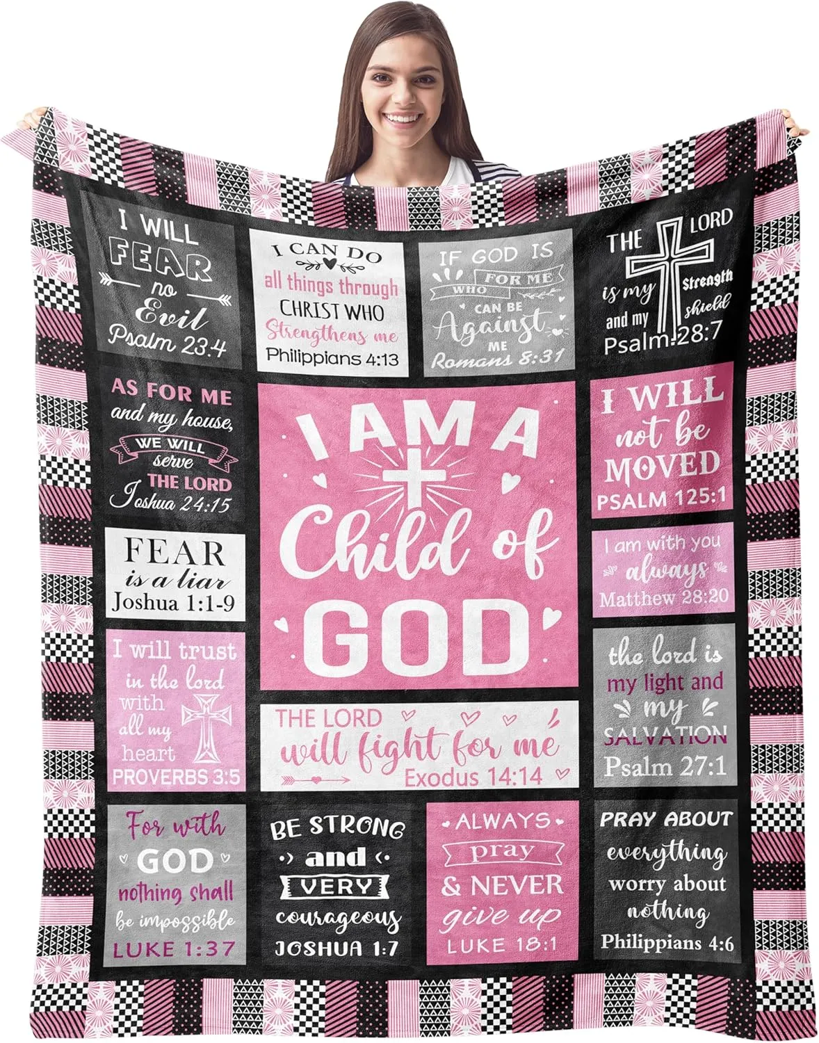 CUJUYO Christian Gifts for Women Blanket 60"x50" - I Am a Child of God Blankets - Inspirational Religious Birthday Catholic Spiritual & Baptism Confirmation Gifts for Girls