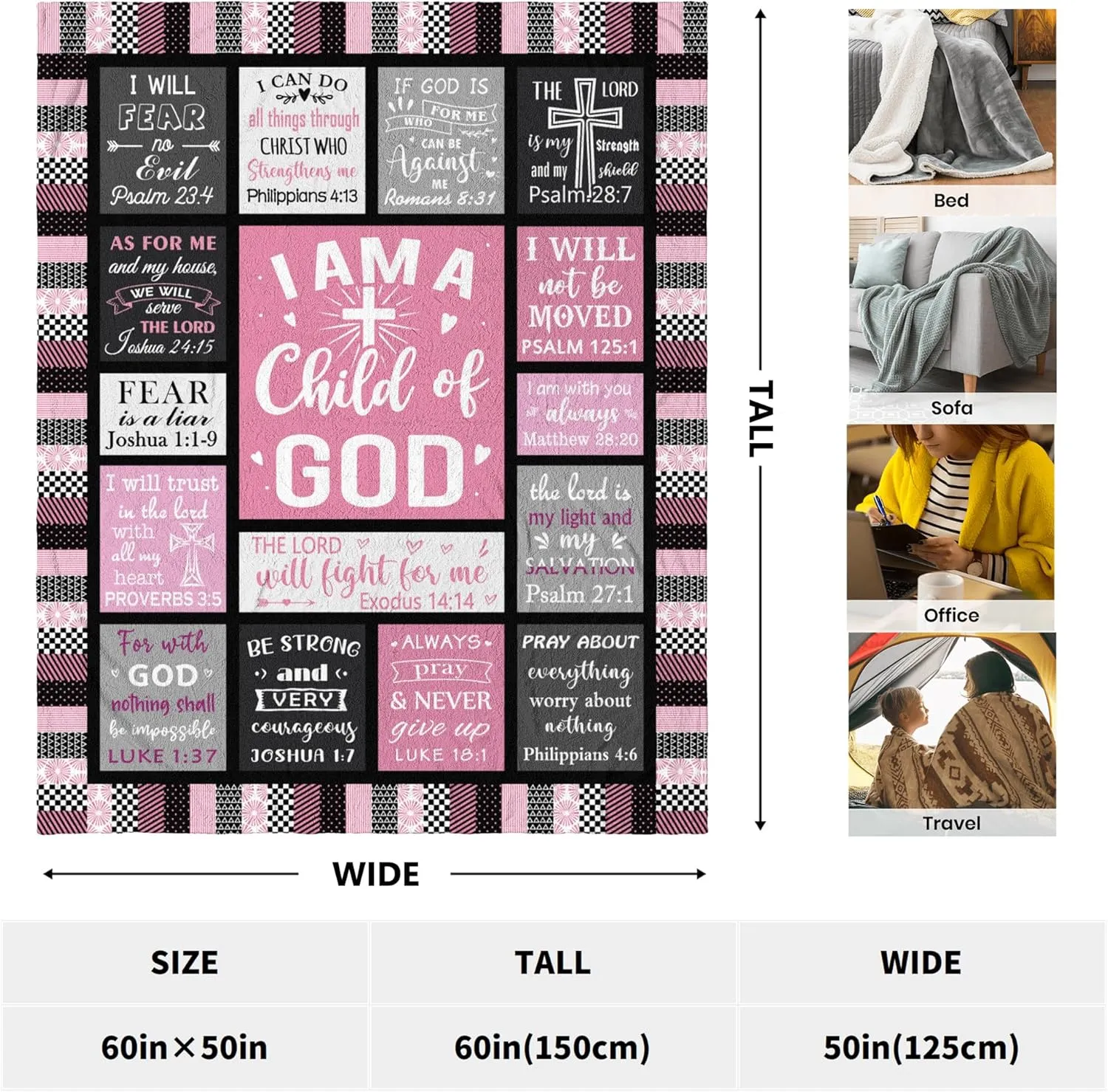 CUJUYO Christian Gifts for Women Blanket 60"x50" - I Am a Child of God Blankets - Inspirational Religious Birthday Catholic Spiritual & Baptism Confirmation Gifts for Girls