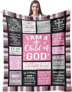 CUJUYO Christian Gifts for Women Blanket 60"x50" - I Am a Child of God Blankets - Inspirational Religious Birthday Catholic Spiritual & Baptism Confirmation Gifts for Girls