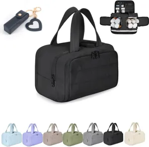Curetoaway Large Capacity Wide-Open Travel Cosmetic Bag,Cureaway Travel Cosmetic Bag,4-in-1 Puffy Multi-functional Toiletry Bags,Curetoaway Toiletry Bags for Women with Divider and Handle (Black)