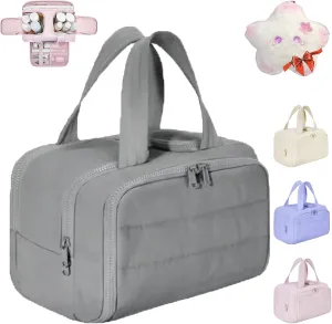 Curetoaway Travel Cosmetic Bag, Colaborateam Large Capacity Wide-Open Travel Cosmetic Bag, Ultra Light & Soft Materials, Dry-and-Wet Separation, Easy Access & Keep Upright, 2025 New Spring In (Gray)