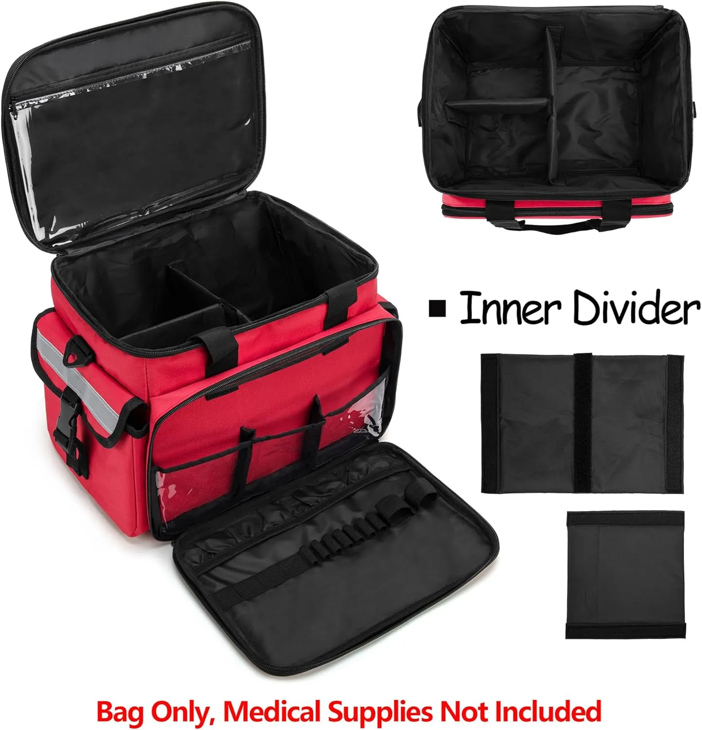 CURMIO First Aid Kits Bag Empty, Emergency Supplies Bag Medical Bag for Home Health Care and Trauma Kits, Red (Empty Bag Only)