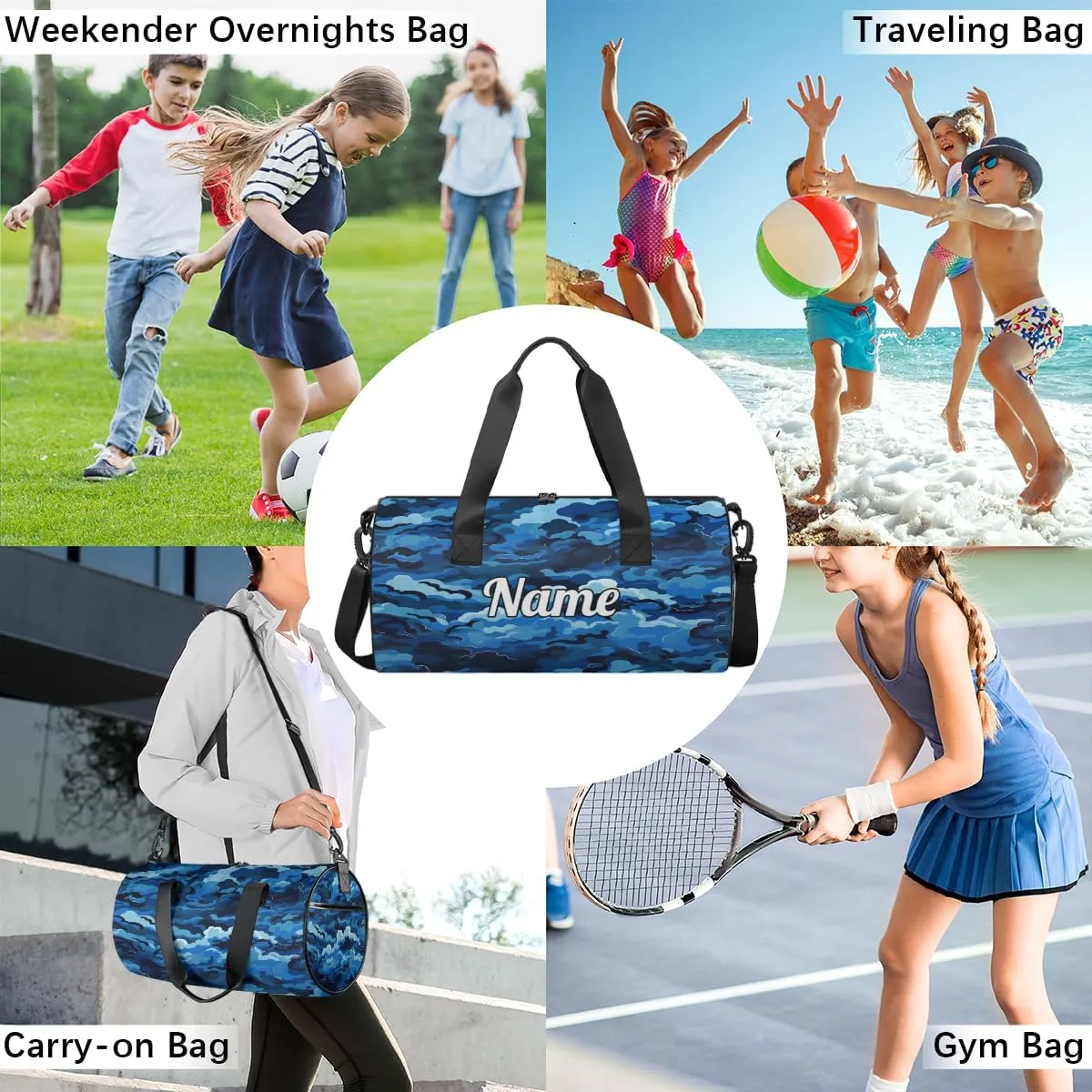 Custom Dance Duffel Bag Sport Backpacks Gyms and Weekend Overnight Travel Duffle Bag Birthday Christmas Halloween Waterproof, Blue Ocean Waves