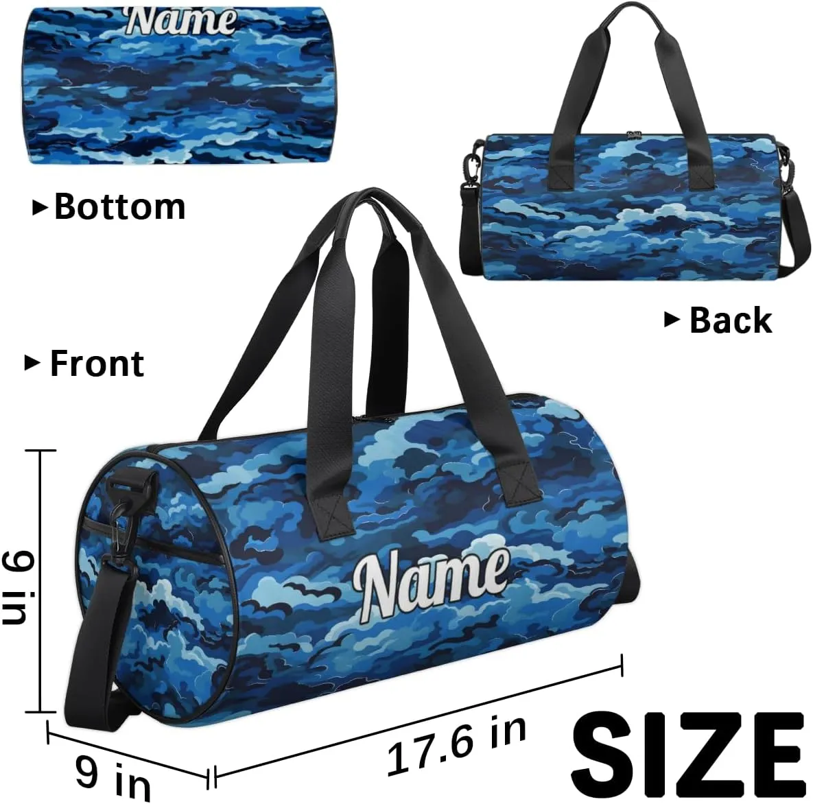 Custom Dance Duffel Bag Sport Backpacks Gyms and Weekend Overnight Travel Duffle Bag Birthday Christmas Halloween Waterproof, Blue Ocean Waves