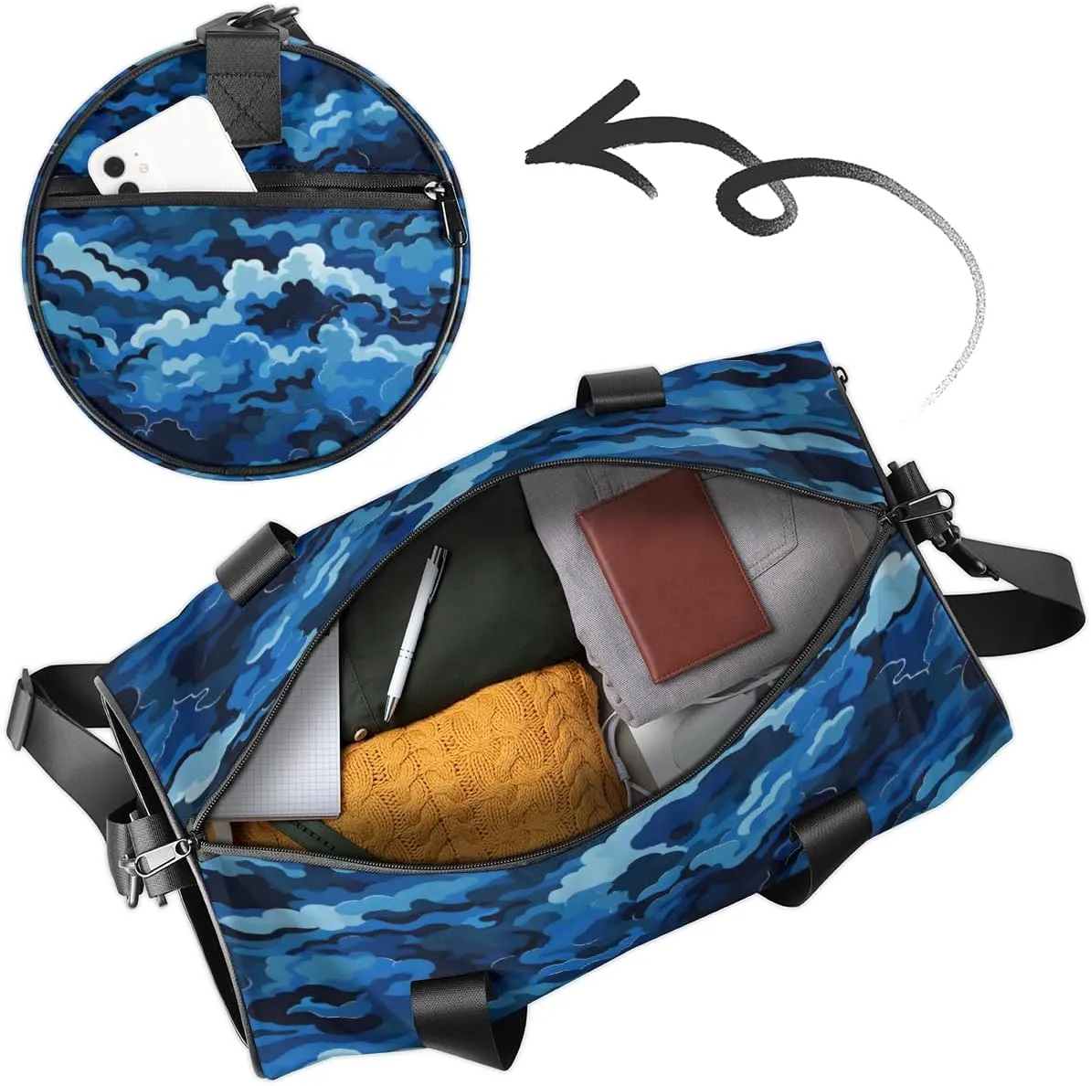 Custom Dance Duffel Bag Sport Backpacks Gyms and Weekend Overnight Travel Duffle Bag Birthday Christmas Halloween Waterproof, Blue Ocean Waves