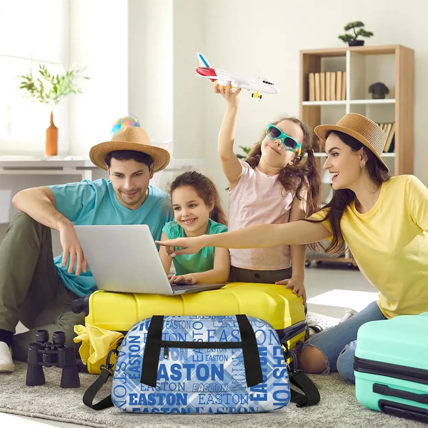 Custom Sport Gym Duffel Bag with Name Personalized Travel Overnight Bag Waterproof Customized Dance Bag Carry-On Tote 18.5in, Blue Checked