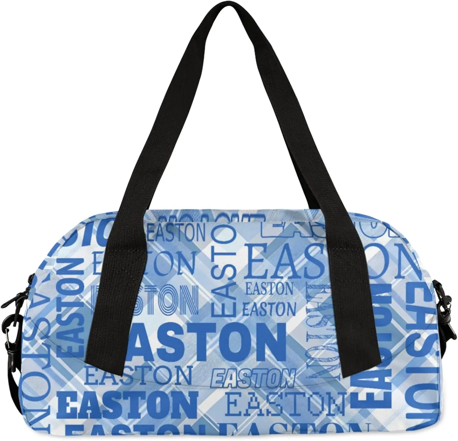 Custom Sport Gym Duffel Bag with Name Personalized Travel Overnight Bag Waterproof Customized Dance Bag Carry-On Tote 18.5in, Blue Checked