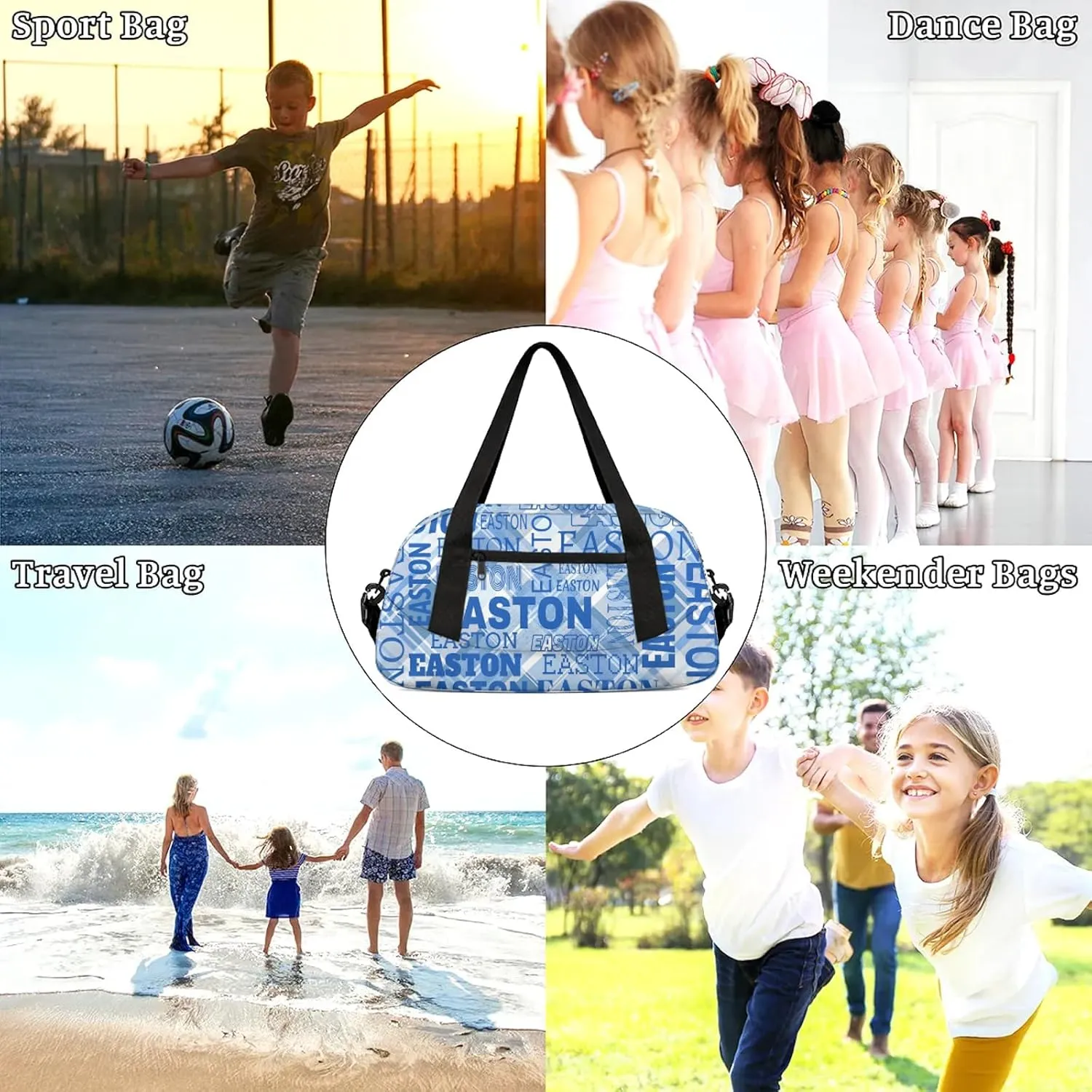 Custom Sport Gym Duffel Bag with Name Personalized Travel Overnight Bag Waterproof Customized Dance Bag Carry-On Tote 18.5in, Blue Checked
