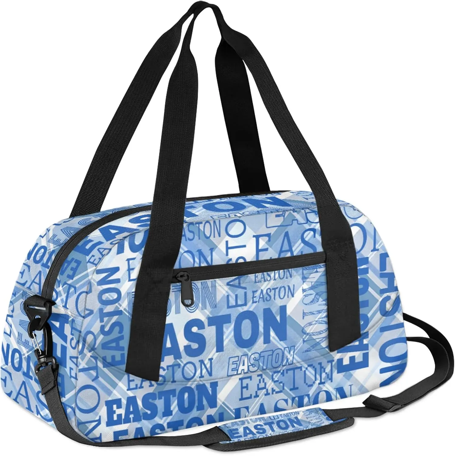 Custom Sport Gym Duffel Bag with Name Personalized Travel Overnight Bag Waterproof Customized Dance Bag Carry-On Tote 18.5in, Blue Checked