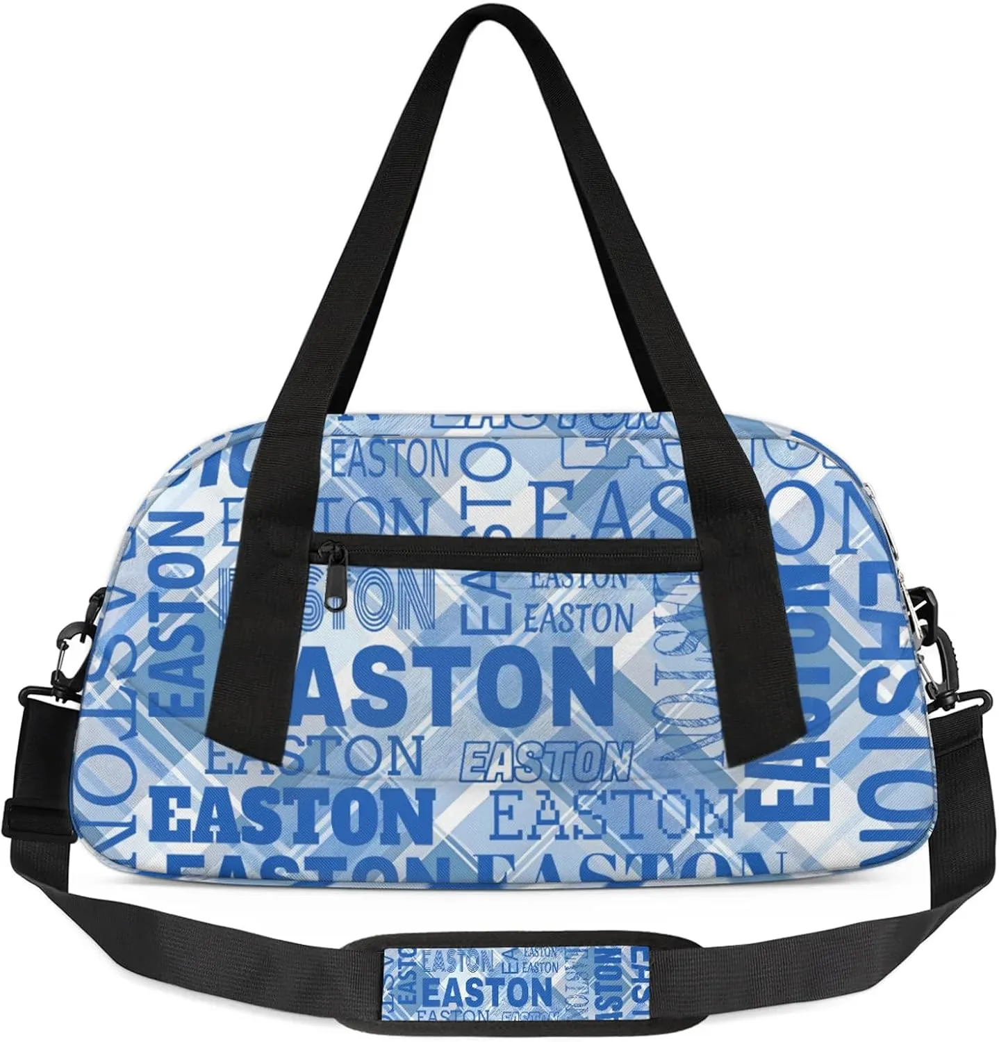 Custom Sport Gym Duffel Bag with Name Personalized Travel Overnight Bag Waterproof Customized Dance Bag Carry-On Tote 18.5in, Blue Checked