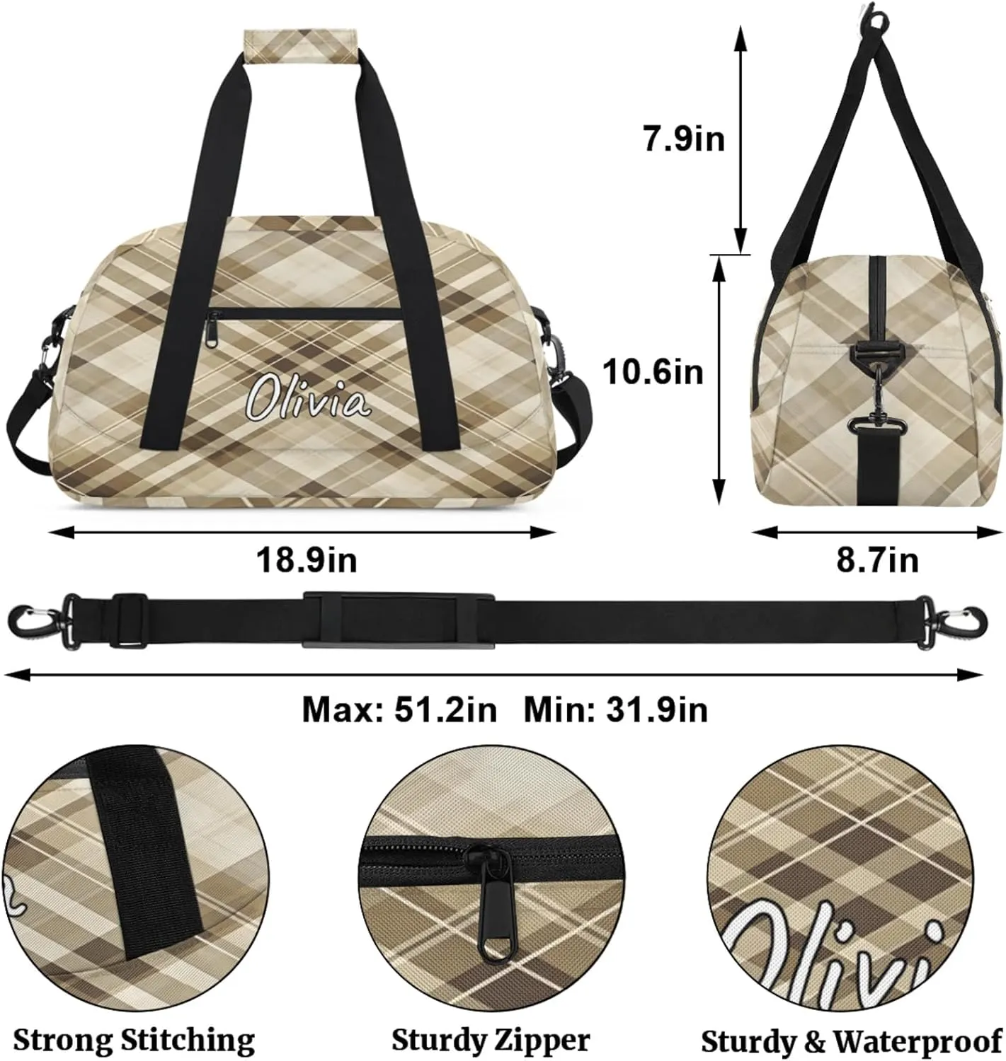 Custom Sports Gym Bag Personalized Name Travel Duffel Bag