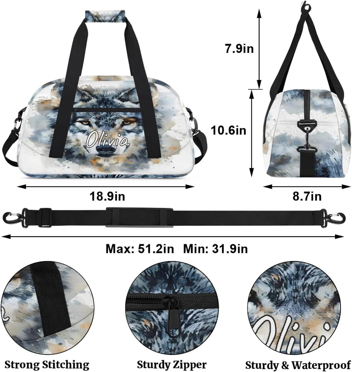 Custom Sports Gym Bag Personalized Name Travel Duffel Bag
