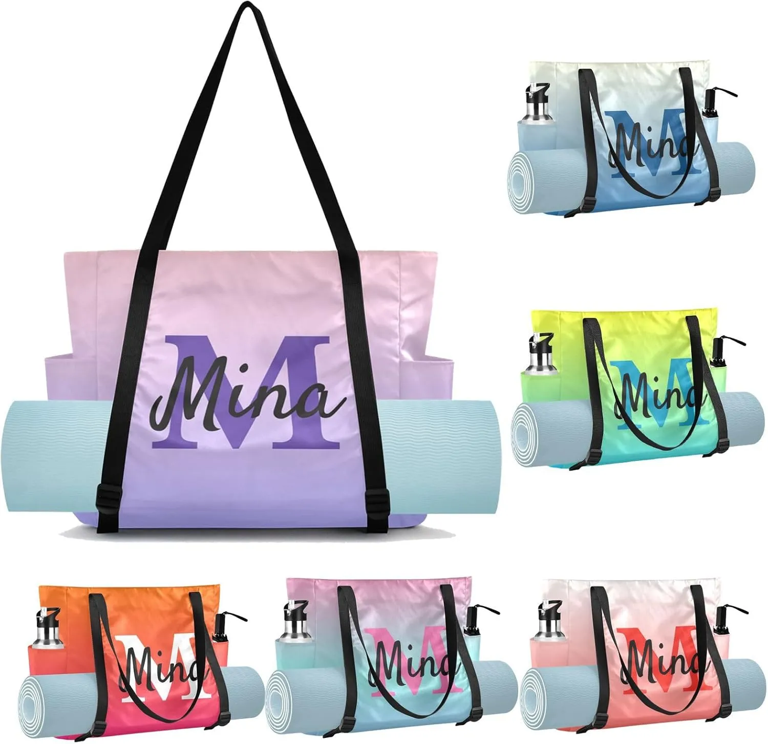 Custom Yoga Mat Bag Carrier Personalized Pilates Bag Large Gym Tote Carryall with Water Bottle Holder for Women Men