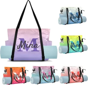Custom Yoga Mat Bag Carrier Personalized Pilates Bag Large Gym Tote Carryall with Water Bottle Holder for Women Men