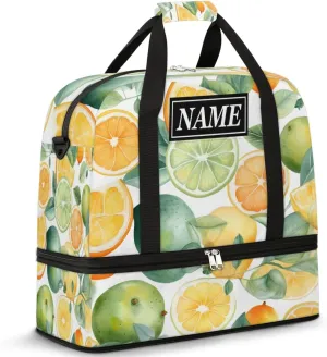 Customize Personalized Travel Duffel Bag Watercolor Fruit Lemon Lime Leaves Sport Gym Bag for Woman Man,Waterproof Foldable Weekend Overnight Bag for Yoga Workout Training with Shoe Compartment