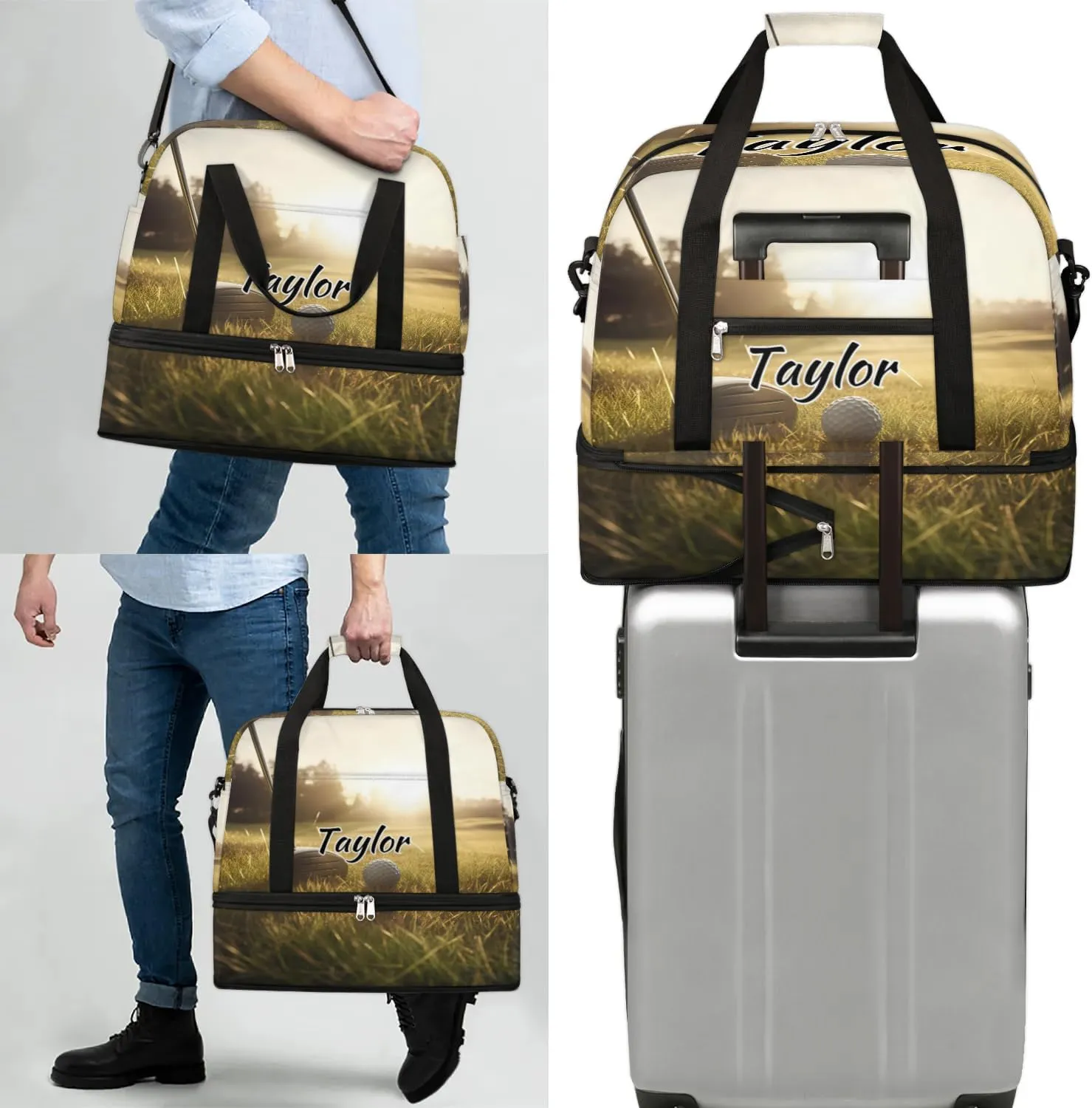 Customized Gym Bag for Women, Personalized Golf Sports Travel Duffel Bag with Name, Golf Course Weekender Overnight Bag with Shoes Compartment for Men Travel Yoga