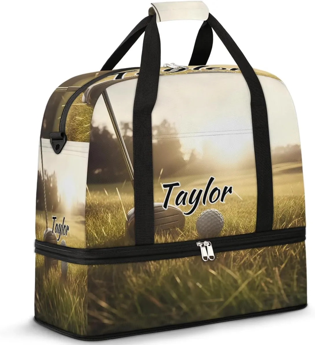 Customized Gym Bag for Women, Personalized Golf Sports Travel Duffel Bag with Name, Golf Course Weekender Overnight Bag with Shoes Compartment for Men Travel Yoga