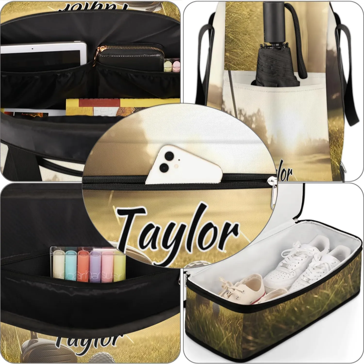 Customized Gym Bag for Women, Personalized Golf Sports Travel Duffel Bag with Name, Golf Course Weekender Overnight Bag with Shoes Compartment for Men Travel Yoga