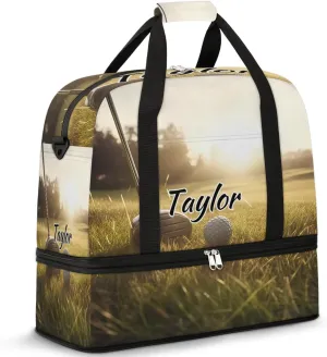 Customized Gym Bag for Women, Personalized Golf Sports Travel Duffel Bag with Name, Golf Course Weekender Overnight Bag with Shoes Compartment for Men Travel Yoga