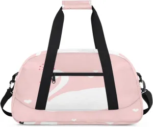 Cute Swan Gym Duffel Bag for Men Women Love Hearts Sports Tote Bag with Adjustable Shoulder Strap for Dance Gymnastics Traveling Outdoor Camping Overnight Stay