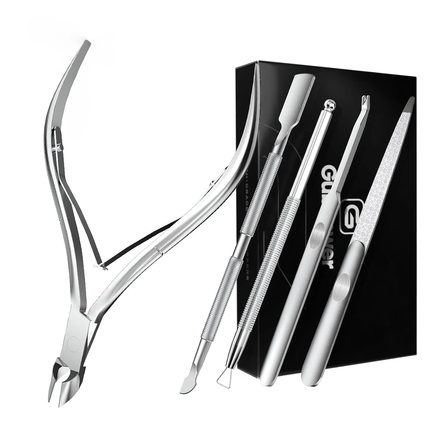Cuticle Trimmer with Cuticle Pusher and Cutter Cuticle Nippers & Cutter Set, Professional Stainless Steel Cuticle Cutter Manicure Tools For Precise Nail Care Fingernails & cuticle scissors 5 Piece Set