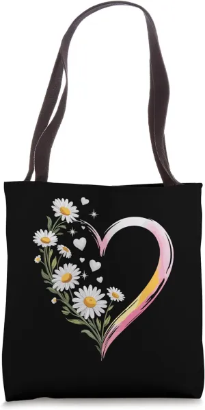 Daisies And Brushstroke Heart With Sparkles And Love Art Tote Bag