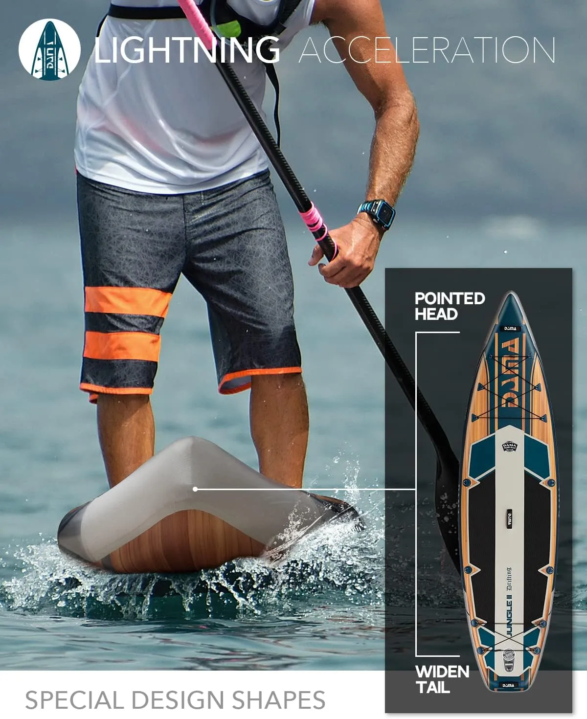 DAMA 9'6"/10'6"/11' Inflatable Stand Up Paddle Board, Yoga Board, Camera Seat, Floating Paddle, Hand Pump, Board Carrier, Waterproof Bag, Drop Stitch, Traveling Board for Surfing