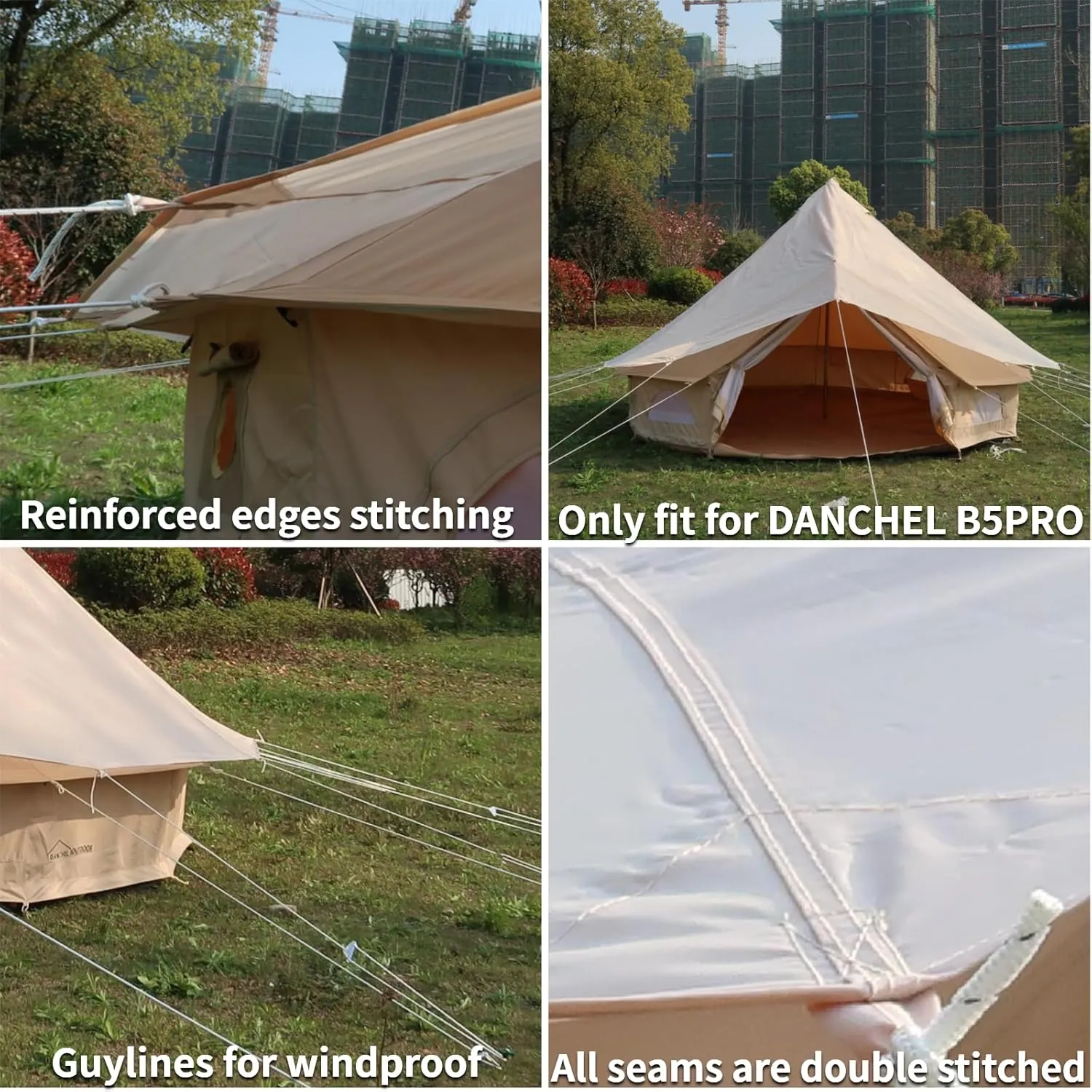 DANCHEL OUTDOOR 4 Season Bell Tent Rain Fly Cover Protector with/No Stove Jack, PU5000mm Waterproof Yurt Tent Tarp Oxford Nylon Glamping Accessories, Beige(9.8-20ft)