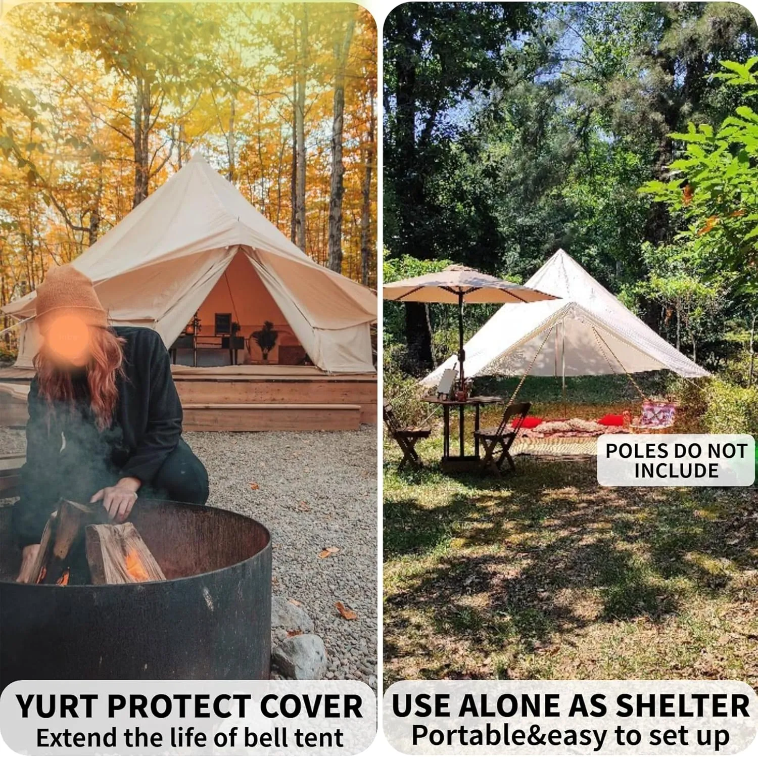DANCHEL OUTDOOR 4 Season Bell Tent Rain Fly Cover Protector with/No Stove Jack, PU5000mm Waterproof Yurt Tent Tarp Oxford Nylon Glamping Accessories, Beige(9.8-20ft)