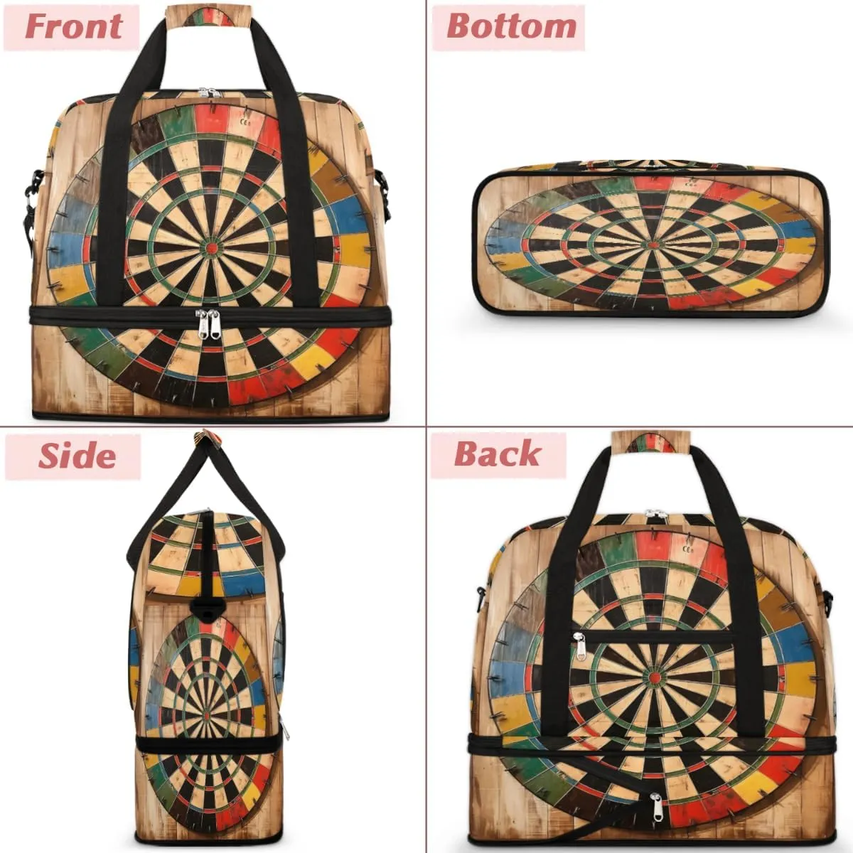 Dart Board Pattern Foldable Duffle Bag with Shoes Compartment Large Capacity Waterproof Travel Weekender Bag Overnight Bag for Sports Gym