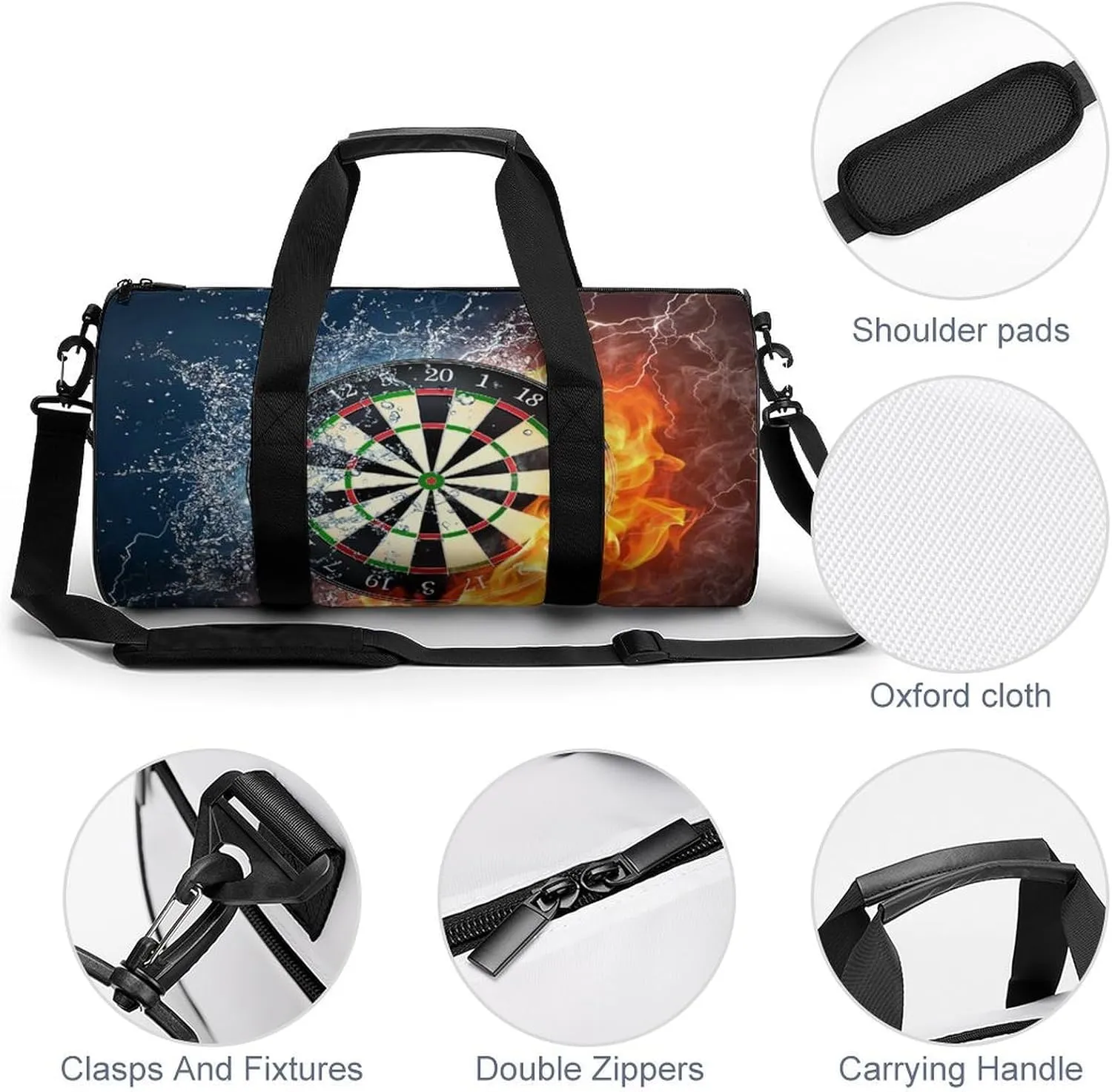 Dart Board Target Ice Fire Art Large Capacity Cylindrical Fitness Bag, Hand-held Fitness Bag