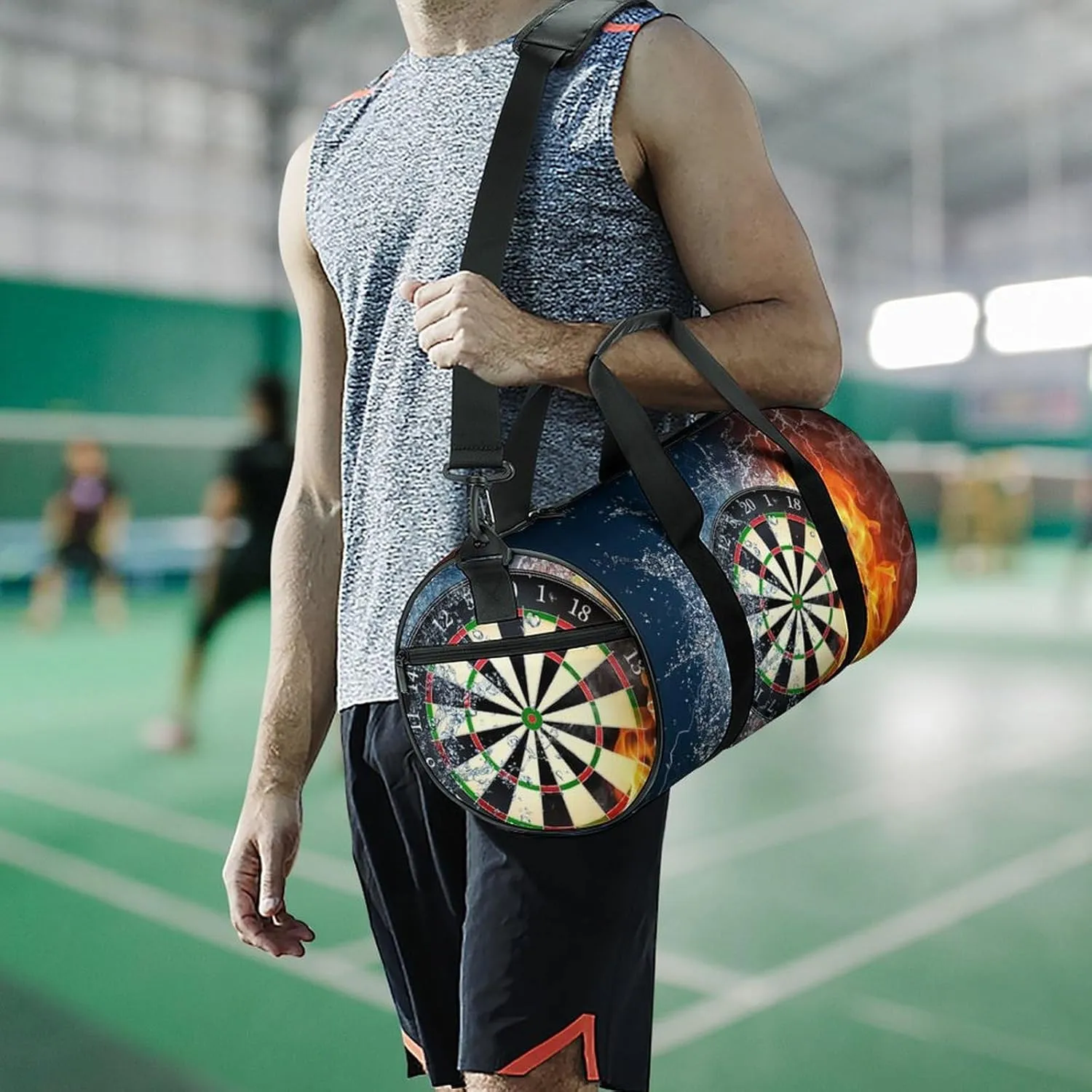 Dart Board Target Ice Fire Art Large Capacity Cylindrical Fitness Bag, Hand-held Fitness Bag