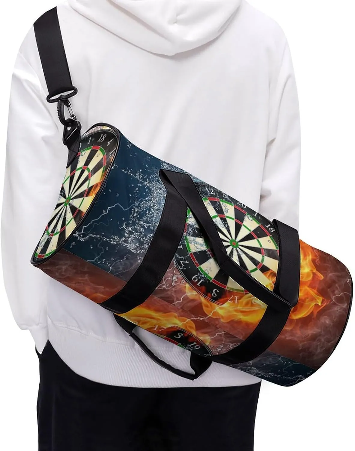 Dart Board Target Ice Fire Art Large Capacity Cylindrical Fitness Bag, Hand-held Fitness Bag