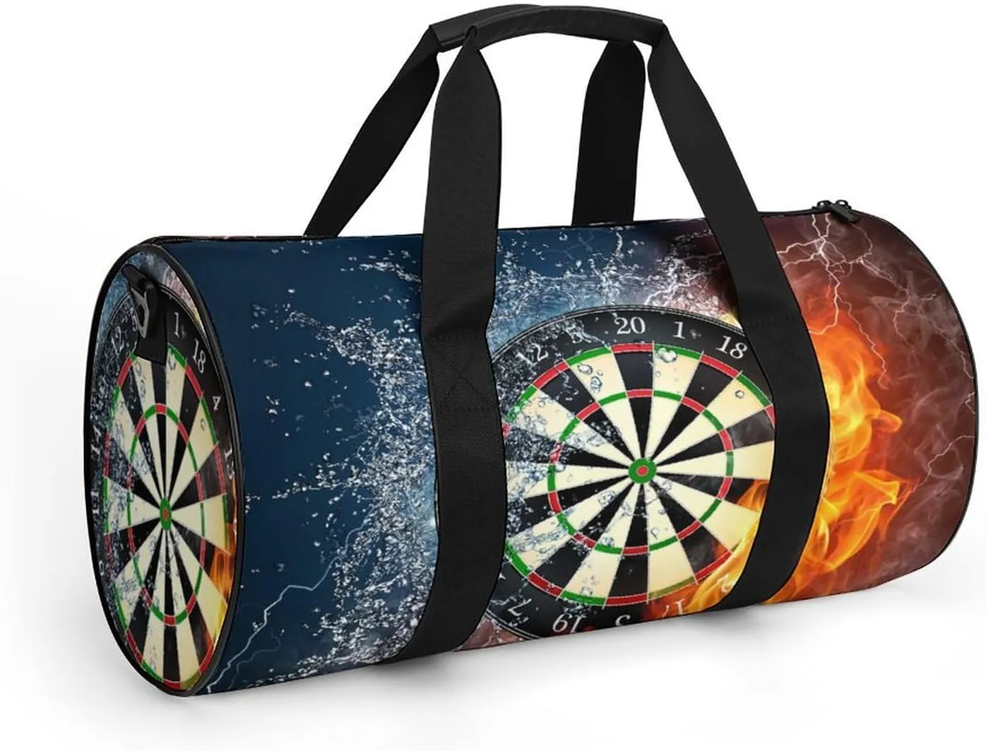 Dart Board Target Ice Fire Art Large Capacity Cylindrical Fitness Bag, Hand-held Fitness Bag